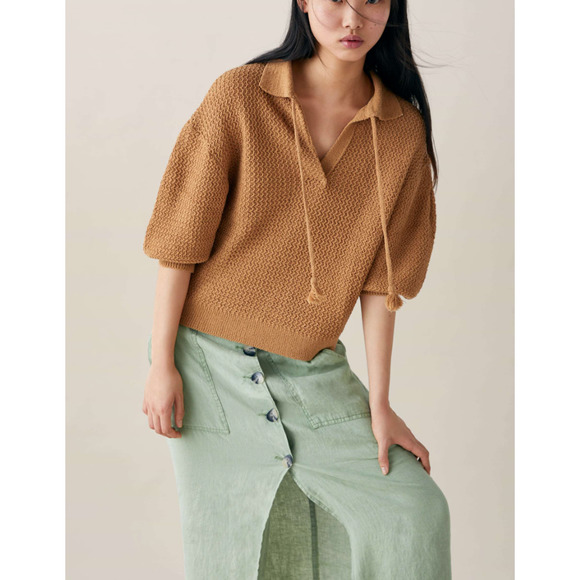 Zara Sweaters - ZARA Semi Cropped Knit Puff Sleeve Collared Sweater Size Medium